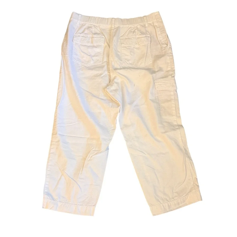 Talbots Supersoft Cargo Pants Womens 14 White Excellent Wide Leg Cropped Utility